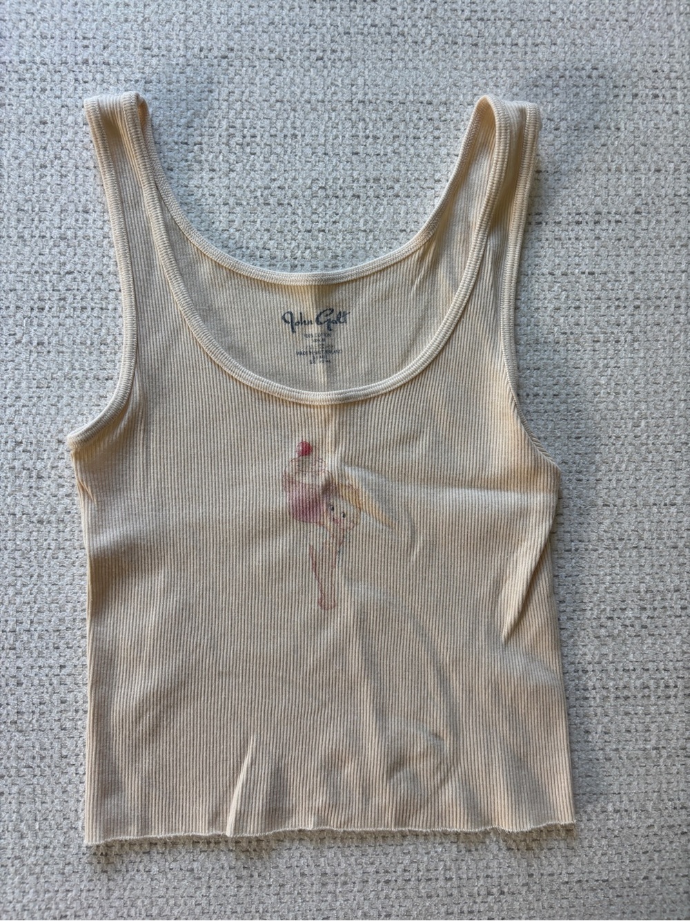 Brandy Melville John Galt Cream CroppedTank with Subtle Graphic, One Size Fits A